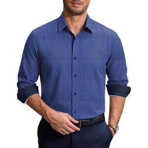 image:imageCOOFANDY Mens Printed Dress Shirts Long Sleeve Business Button Down Shirt Contrast Collar Shirts for MenNavy Bluewindmills