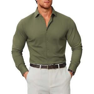 image:imageCOOFANDY Mens Stretch Dress Shirts Muscle Fit Wrinkle Free Long Sleeve Button Down Shirt Business Casual ShirtsArmy Green