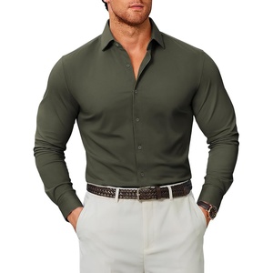 image:imageCOOFANDY Mens Stretch Dress Shirts Muscle Fit Wrinkle Free Long Sleeve Button Down Shirt Business Casual ShirtsDark Army Green