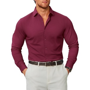 image:imageCOOFANDY Mens Stretch Dress Shirts Muscle Fit Wrinkle Free Long Sleeve Button Down Shirt Business Casual ShirtsDeep Red