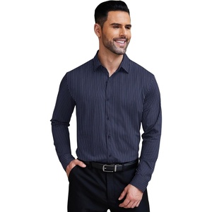 image:imageCOOFANDY Mens Stretch Dress Shirts Muscle Fit Wrinkle Free Long Sleeve Button Down Shirt Business Casual ShirtsNavy  White Stripes