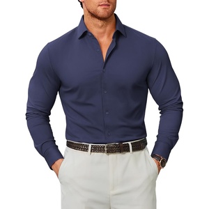 image:imageCOOFANDY Mens Stretch Dress Shirts Muscle Fit Wrinkle Free Long Sleeve Button Down Shirt Business Casual ShirtsNavy Blue