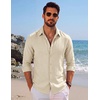 image:imageCOOFANDY Mens Button Down Shirt Long Sleeve Casual Untucked Shirts Textured Summer Beach ShirtsBeige