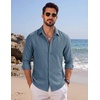 image:imageCOOFANDY Mens Button Down Shirt Long Sleeve Casual Untucked Shirts Textured Summer Beach ShirtsDark Blue