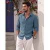 image:imageCOOFANDY Mens Button Down Shirt Long Sleeve Casual Untucked Shirts Textured Summer Beach ShirtsDark Blue