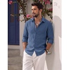 image:imageCOOFANDY Mens Button Down Shirt Long Sleeve Casual Untucked Shirts Textured Summer Beach ShirtsDenim Blue