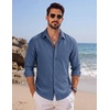 image:imageCOOFANDY Mens Button Down Shirt Long Sleeve Casual Untucked Shirts Textured Summer Beach ShirtsDenim Blue