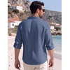 image:imageCOOFANDY Mens Button Down Shirt Long Sleeve Casual Untucked Shirts Textured Summer Beach ShirtsDenim Blue