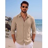 image:imageCOOFANDY Mens Button Down Shirt Long Sleeve Casual Untucked Shirts Textured Summer Beach ShirtsKhaki
