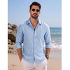image:imageCOOFANDY Mens Button Down Shirt Long Sleeve Casual Untucked Shirts Textured Summer Beach ShirtsLight Blue