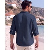 image:imageCOOFANDY Mens Button Down Shirt Long Sleeve Casual Untucked Shirts Textured Summer Beach ShirtsNavy Blue