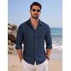 image:imageCOOFANDY Mens Button Down Shirt Long Sleeve Casual Untucked Shirts Textured Summer Beach ShirtsNavy Blue