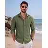 image:imageCOOFANDY Mens Button Down Shirt Long Sleeve Casual Untucked Shirts Textured Summer Beach ShirtsOlive Green