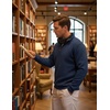 image:imageCOOFANDY Mens Quarter Zip Pullover Sweatshirts 14 Zip Long Sleeve Sweater  Mock Neck Sweater Polo Casual Business Winter Fall Leather label and Zipper Pull quilted fabric with a grid patternDenim Blue