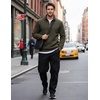 image:imageCOOFANDY Mens Quarter Zip Pullover Sweatshirts 14 Zip Long Sleeve Sweater  Mock Neck Sweater Polo Casual Business Winter Fall Leather label and Zipper Pull quilted fabric with a grid patternArmy Green