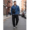 image:imageCOOFANDY Mens Quarter Zip Pullover Sweatshirts 14 Zip Long Sleeve Sweater  Mock Neck Sweater Polo Casual Business Winter Fall Leather label and Zipper Pull quilted fabric with a grid patternDenim Blue