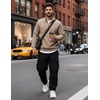 image:imageCOOFANDY Mens Quarter Zip Pullover Sweatshirts 14 Zip Long Sleeve Sweater  Mock Neck Sweater Polo Casual Business Winter Fall Leather label and Zipper Pull quilted fabric with a grid patternDark Khaki