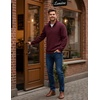 image:imageCOOFANDY Mens Quarter Zip Pullover Sweatshirts 14 Zip Long Sleeve Sweater  Mock Neck Sweater Polo Casual Business Winter Fall Leather label and Zipper Pull quilted fabric with a grid patternWine Red