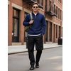 image:imageCOOFANDY Mens Quarter Zip Pullover Sweatshirts 14 Zip Long Sleeve Sweater  Mock Neck Sweater Polo Casual Business Winter Fall Leather label and Zipper Pull quilted fabric with a grid patternNavy Blue