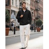 image:imageCOOFANDY Mens Quarter Zip Pullover Sweatshirts 14 Zip Long Sleeve Sweater  Mock Neck Sweater Polo Casual Business Winter Fall Leather label and Zipper Pull quilted fabric with a grid patternBlack