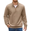 image:imageCOOFANDY Mens Quarter Zip Pullover Sweatshirts 14 Zip Long Sleeve Sweater  Mock Neck Sweater Polo Casual Business Winter Fall Leather label and Zipper Pull quilted fabric with a grid patternDark Khaki
