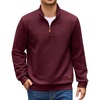 image:imageCOOFANDY Mens Quarter Zip Pullover Sweatshirts 14 Zip Long Sleeve Sweater  Mock Neck Sweater Polo Casual Business Winter Fall Leather label and Zipper Pull quilted fabric with a grid patternWine Red