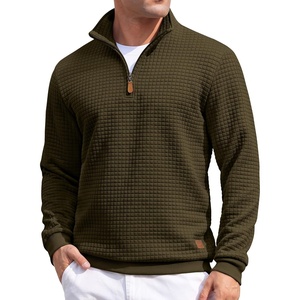 image:imageCOOFANDY Mens Quarter Zip Pullover Sweatshirts 14 Zip Long Sleeve Sweater  Mock Neck Sweater Polo Casual Business Winter Fall Leather label and Zipper Pull quilted fabric with a grid patternArmy Green