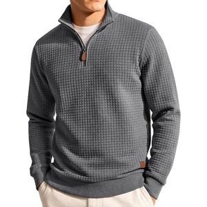 image:imageCOOFANDY Mens Quarter Zip Pullover Sweatshirts 14 Zip Long Sleeve Sweater  Mock Neck Sweater Polo Casual Business Winter Fall Leather label and Zipper Pull quilted fabric with a grid patternDark Grey