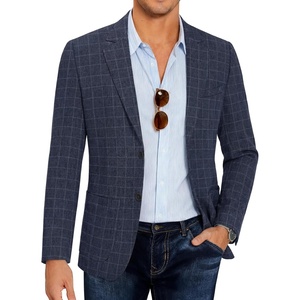 image:imageCOOFANDY Mens Blazer Casual Slim Fit Sport Coats Linen Texture Sport Jacket  Ligtweight Blazers Two Button Suit Jacket All Seaon Ideal for Casual Daily Wear Business Wedding GraduationPlaid Blazer Navy Blue