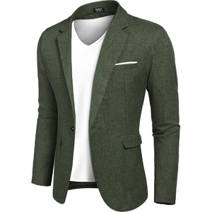 image:imageCOOFANDY Mens Blazer Casual Sport Coats Slim Fit Lightweight Sports Jacket  One Button Suit JacketLinen BlazerPlaid Blazer Shoulder PadsDark Green