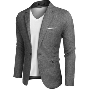 image:imageCOOFANDY Mens Blazer Casual Sport Coats Slim Fit Lightweight Sports Jacket  One Button Suit JacketLinen BlazerPlaid Blazer Shoulder PadsGrey