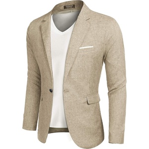 image:imageCOOFANDY Mens Blazer Casual Sport Coats Slim Fit Lightweight Sports Jacket  One Button Suit JacketLinen BlazerPlaid Blazer Shoulder PadsLight Khaki