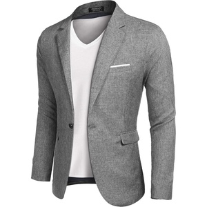 image:imageCOOFANDY Mens Blazer Casual Sport Coats Slim Fit Lightweight Sports Jacket  One Button Suit JacketLinen BlazerPlaid Blazer Shoulder PadsLinen Gray