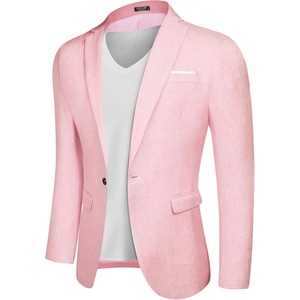 image:imageCOOFANDY Mens Blazer Casual Sport Coats Slim Fit Lightweight Sports Jacket  One Button Suit JacketLinen BlazerPlaid Blazer Shoulder PadsPink