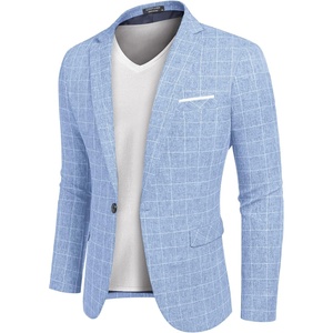 image:imageCOOFANDY Mens Blazer Casual Sport Coats Slim Fit Lightweight Sports Jacket  One Button Suit JacketLinen BlazerPlaid Blazer Shoulder PadsPlaid Blazer  Sky Blue
