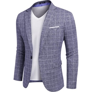 image:imageCOOFANDY Mens Blazer Casual Sport Coats Slim Fit Lightweight Sports Jacket  One Button Suit JacketLinen BlazerPlaid Blazer Shoulder PadsPlaid Blazer  Blue