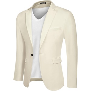 image:imageCOOFANDY Mens Blazer Casual Sport Coats Slim Fit Lightweight Sports Jacket  One Button Suit JacketLinen BlazerPlaid Blazer Shoulder PadsPlain Color  Beige