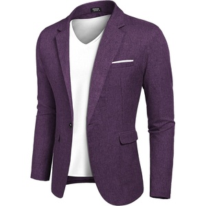 image:imageCOOFANDY Mens Blazer Casual Sport Coats Slim Fit Lightweight Sports Jacket  One Button Suit JacketLinen BlazerPlaid Blazer Shoulder PadsPurple
