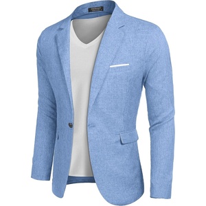 image:imageCOOFANDY Mens Blazer Casual Sport Coats Slim Fit Lightweight Sports Jacket  One Button Suit JacketLinen BlazerPlaid Blazer Shoulder PadsSky Blue