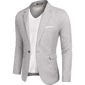 image:imageCOOFANDY Mens Blazer Casual Sport Coats Slim Fit Lightweight Sports Jacket  One Button Suit JacketLinen BlazerPlaid Blazer Shoulder PadsSky Grey
