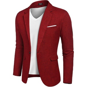 image:imageCOOFANDY Mens Blazer Casual Sport Coats Slim Fit Lightweight Sports Jacket  One Button Suit JacketLinen BlazerPlaid Blazer Shoulder PadsWine Red
