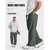 image:imageCOOFANDY Baggy Sweatpants Men Wide Leg Cotton Joggers for Men with Pockets  2 in 1 Design Ankle Drawcord Cotton Blend Wide Leg 3 Deep Pockets Drawstring Waist Y2K Loungewear Gym WorkoutDark Green