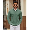 image:imageCOOFANDY Men Quarter Zip Pullover Sweatshirts Long Sleeve Mock Neck Sweater  14 Closure HalfOpening Quilted Texture Fleece Standup Collar Business Casual Golfing Thermal Ribbed CuffsDark Green