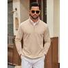 image:imageCOOFANDY Men Quarter Zip Pullover Sweatshirts Long Sleeve Mock Neck Sweater  14 Closure HalfOpening Quilted Texture Fleece Standup Collar Business Casual Golfing Thermal Ribbed CuffsLight Khaki