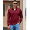 image:imageCOOFANDY Men Quarter Zip Pullover Sweatshirts Long Sleeve Mock Neck Sweater  14 Closure HalfOpening Quilted Texture Fleece Standup Collar Business Casual Golfing Thermal Ribbed CuffsWine Red