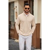 image:imageCOOFANDY Men Quarter Zip Pullover Sweatshirts Long Sleeve Mock Neck Sweater  14 Closure HalfOpening Quilted Texture Fleece Standup Collar Business Casual Golfing Thermal Ribbed CuffsBeige