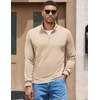 image:imageCOOFANDY Men Quarter Zip Pullover Sweatshirts Long Sleeve Mock Neck Sweater  14 Closure HalfOpening Quilted Texture Fleece Standup Collar Business Casual Golfing Thermal Ribbed CuffsLight Khaki