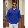 image:imageCOOFANDY Men Quarter Zip Pullover Sweatshirts Long Sleeve Mock Neck Sweater  14 Closure HalfOpening Quilted Texture Fleece Standup Collar Business Casual Golfing Thermal Ribbed CuffsDeep Blue