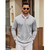 image:imageCOOFANDY Men Quarter Zip Pullover Sweatshirts Long Sleeve Mock Neck Sweater  14 Closure HalfOpening Quilted Texture Fleece Standup Collar Business Casual Golfing Thermal Ribbed CuffsLight Grey