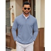 image:imageCOOFANDY Men Quarter Zip Pullover Sweatshirts Long Sleeve Mock Neck Sweater  14 Closure HalfOpening Quilted Texture Fleece Standup Collar Business Casual Golfing Thermal Ribbed CuffsSky Blue